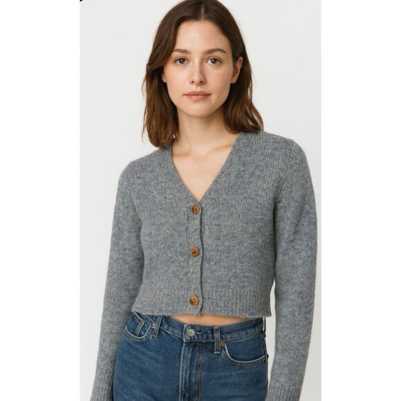 NEW TAHARI Cropped V-Neck Cardigan Blue Green Women’s Size Medium Spring Fall - Picture 1 of 10